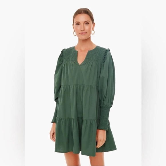 Tuckernuck Dresses & Skirts - Small TUCKERNUCK Pomander Place Ceci Smocked Tiered Mini Dress Jaguar Green